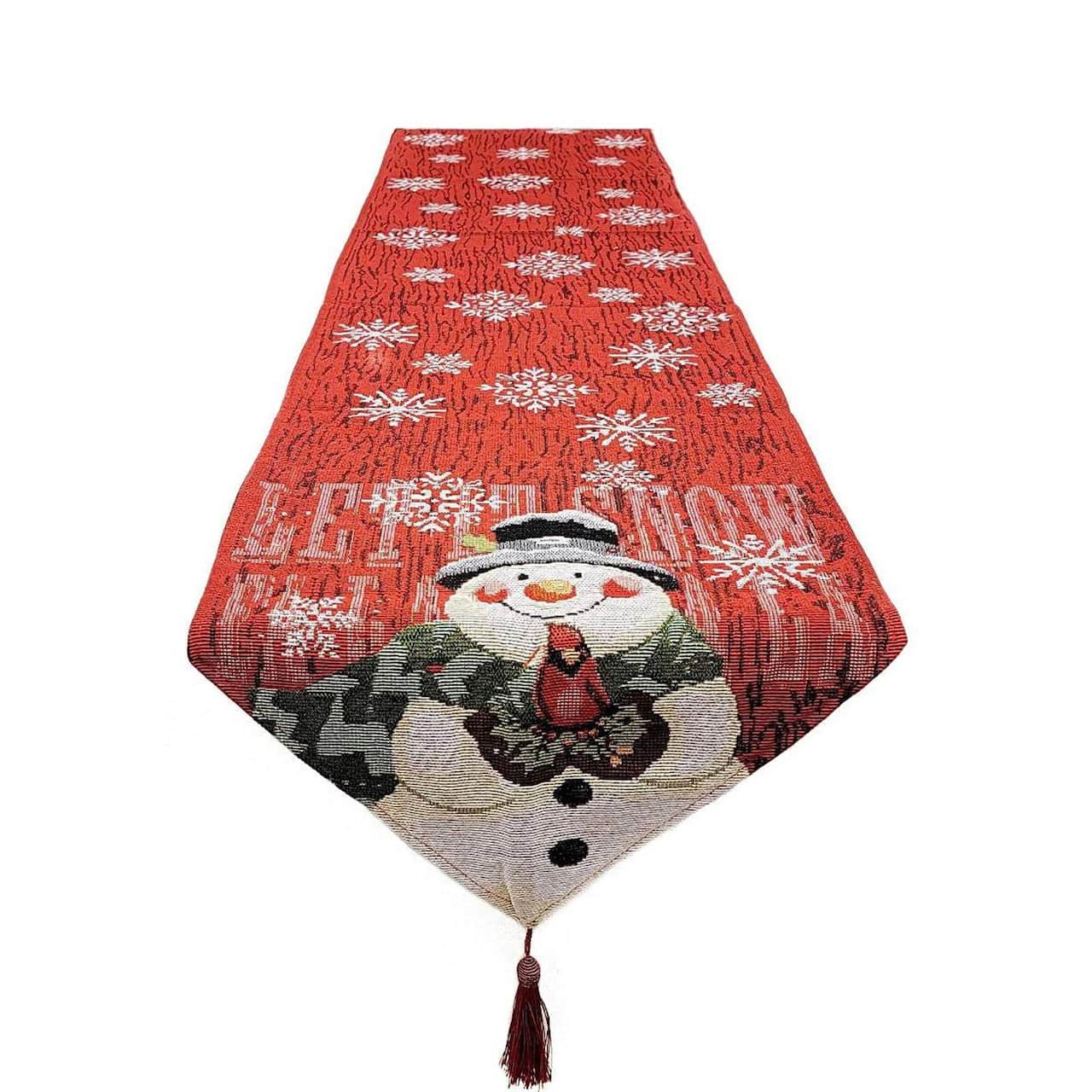 Wizardi 13.75" x 67" Snowman Christmas Red Table Runner